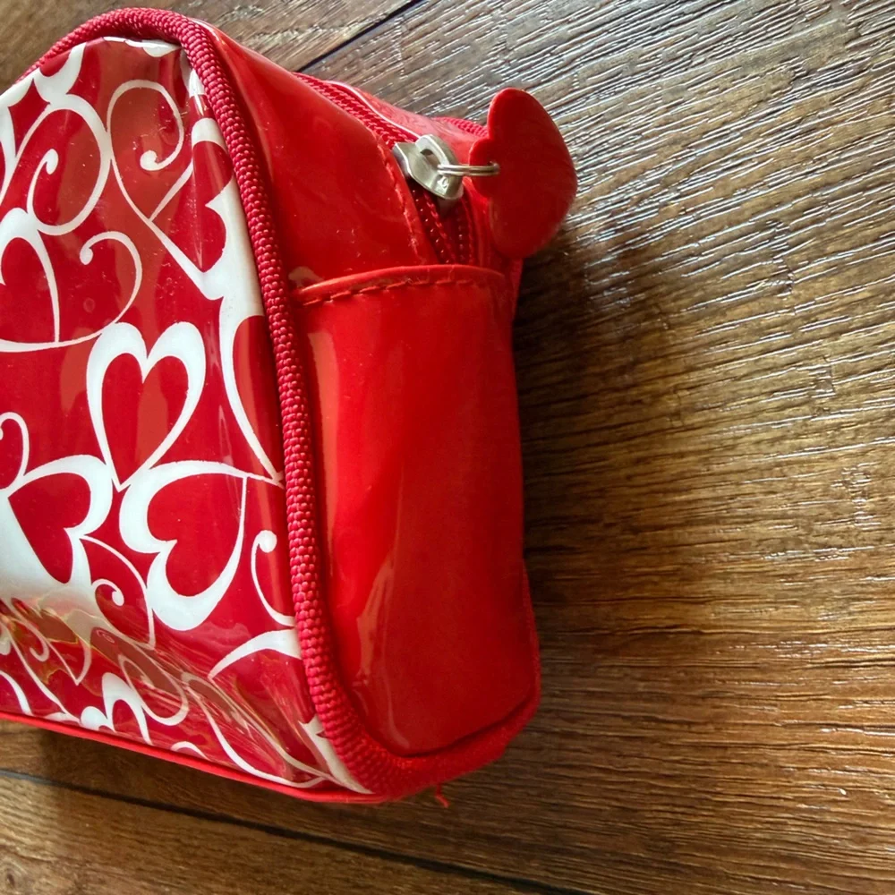 Red and White Heart Patterned Cosmetic Bag